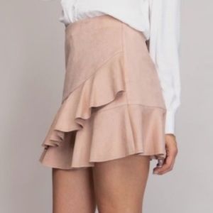 Pink Suede Ruffle Pencil Skirt